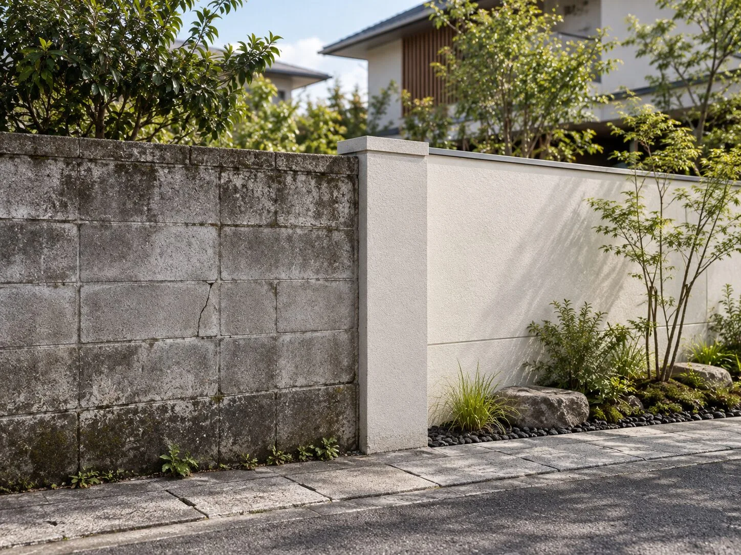 M Art Wall の施工イメージ（既存ブロック塀との入れ替え）